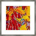 Yellow Flowers On Red Framed Print