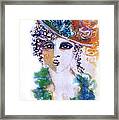 Young Woman Face With Curls In Blue Green Dress Purple Hat With Flower Framed Print