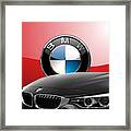 Black B M W - Front Grill Ornament And 3 D Badge On Red Framed Print
