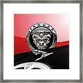 Black Jaguar - Hood Ornaments And 3 D Badge On Red Framed Print