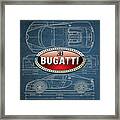 Bugatti 3 D Badge Over Bugatti Veyron Grand Sport Blueprint  #1 Framed Print