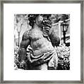 Courtyard Statue Of A Cherub French Quarter New Orleans Black And White #1 Framed Print