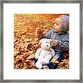 Cute Little Baby In Autumn Park #1 Framed Print