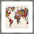 Love Hearts Map Of The World Map Framed Print