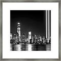 New York City Skyline Tribute In Lights And Lower Manhattan At Night Nyc #1 Framed Print