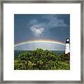 Rainbow At Portland Headlight Framed Print