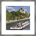 Sightseeing Boat On River Seine To Louvre Museum. Paris #1 Framed Print