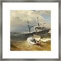 Steam Ship And Sailing Boat In Rough Seas Framed Print