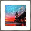 Sunset At Huntington Beach Pier #1 Framed Print