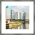 Tall Buildings Reflection In Water In Jakarta Business District  #1 Framed Print