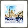 Town Life In Watercolor Style #2 Framed Print