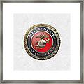 U. S.  Marine Corps  - U S M C  Emblem Over White Leather Framed Print