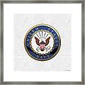 U. S.  Navy  -  U S N Emblem Over White Leather #1 Framed Print