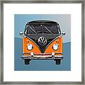 Volkswagen Type 2 - Black And Orange Volkswagen T 1 Samba Bus Over Blue Framed Print
