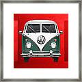 Volkswagen Type 2 - Green And White Volkswagen T 1 Samba Bus Over Red Canvas  #1 Framed Print