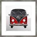 Volkswagen Type 2 - Red And Black Volkswagen T 1 Samba Bus On White Framed Print