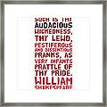 William Shakespeare, Insults And Profanities #25 Framed Print
