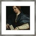 Lady With A Book Of Petrarch's Rhyme #5 Framed Print