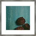 Roses On Blue Wooden Table Framed Print