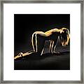 6835s-amg Watercolor Of Nude Woman On Hands And Knees, Hair Hanging Down. Framed Print