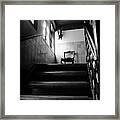 A Chair At The Top Of The Stairway Bw Framed Print
