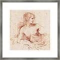 A Female Nude Looking To The Right Half Length Resting Her Right Arm On A Cushion Framed Print