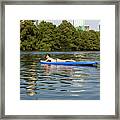 A Female Stand Up Paddle Board Lounges On The Crystal Clear Blue Waters Of On Lady Bird Lake In Austin, Texas- Stock Image Framed Print