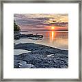 A Flat Rock Sunset With Seagull Framed Print