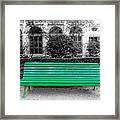 A Green Bench In Madrid Framed Print