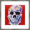 A Happy Skull In Red Framed Print