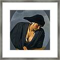 A Peasant Woman Wearing A Black Hat Leaning On A Wooden Ledge Framed Print