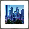 A View Of Millenium Park From The Amoco Bridge In Chicago At Dus Framed Print