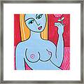 Abstract Nude Woman Girl Pop Art Painting Flower Framed Print