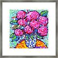 Abstract Pink Hydrangeas Modern Textural Impressionist Impasto Knife Oil Painting Ana Maria Edulescu Framed Print