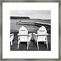 Adirondack Chairs And Water View At Ephriam Framed Print