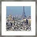 Aerial View Of Paris France Rooftops With Les Invalides Dome And Eiffel Tower Framed Print