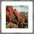 Airplane Flying Ove The Mountains In South America - Incas - Vintage Illustrated Poster Framed Print