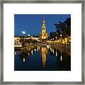 Andalusian Night Magic - Soft Reflections At Plaza De Espana In Seville Spain Framed Print