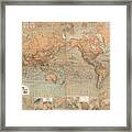 Antique Maps - Old Cartographic Maps - Antique German Map Of The World, 1870 Framed Print