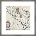 Antique Maps - Old Cartographic Maps - Antique Map Of Carolina By John Speed, 1676 Framed Print