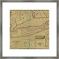 Antique Maps - Old Cartographic Maps - Antique Map Of Long Island, New York, Connecticut, 1844 Framed Print