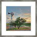 Spring Sunset And Windmill Framed Print