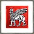 Assyrian Winged Lion - Silver Lamassu Over Red Canvas Framed Print