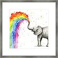 Baby Elephant Spraying Rainbow Framed Print