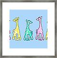 Baby Giraffes In A Row Pastels Framed Print