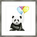 Baby Panda With Heart-shaped Balloons Framed Print