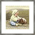 Baby Touches Bunny's Nose Framed Print