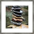 Balancing Zen Stones In Countryside River Ii Framed Print