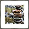 Balancing Zen Stones In Countryside River Vii Framed Print