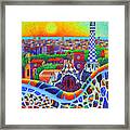 Barcelona Park Guell Sunrise Gaudi Tower Textural Impasto Knife Oil Painting By Ana Maria Edulescu Framed Print